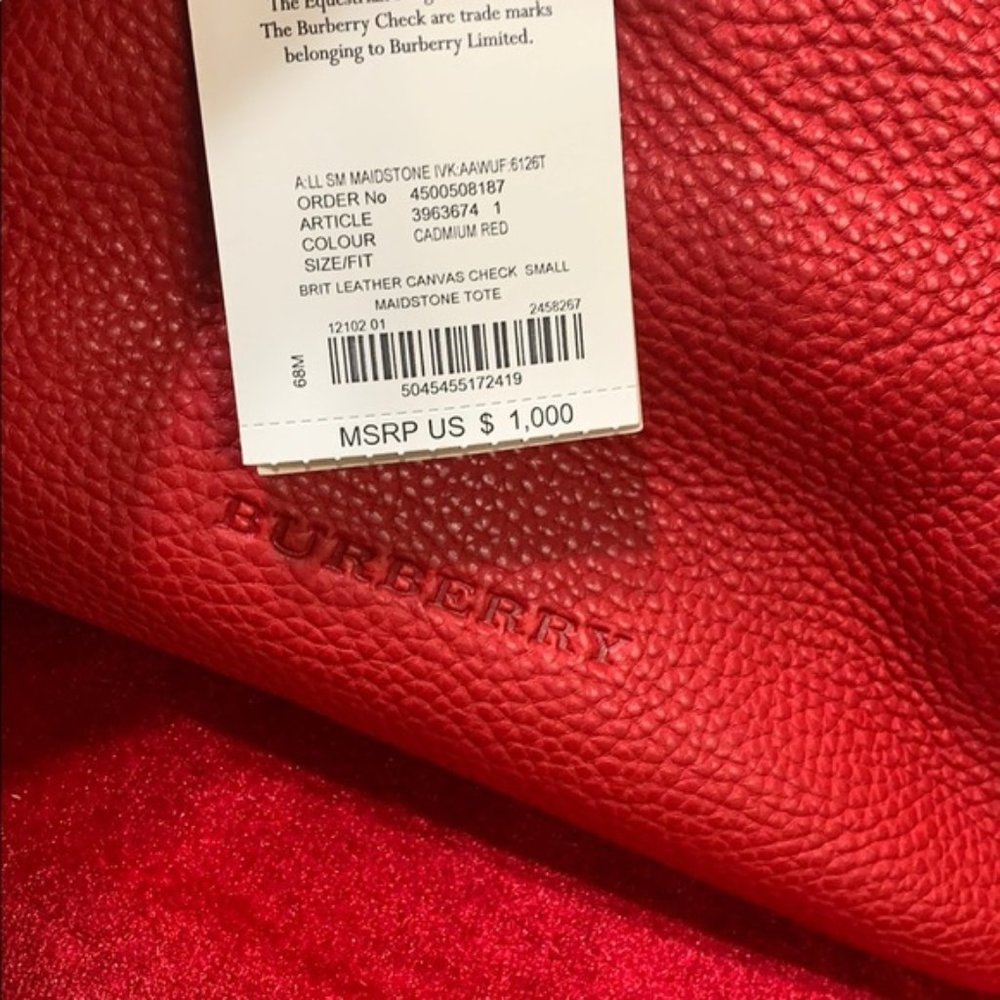 NEW BURBERRY red Calfskin Small Maidstone Tote - Picture 7 of 7
